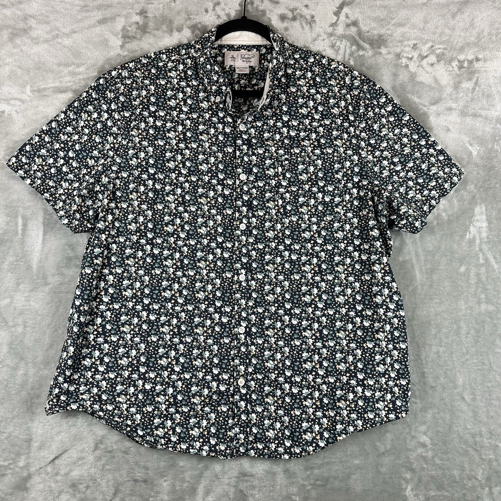 Original Penguin Munsingwear Button Front Shirt Men's XXL Blue Micro Floral
